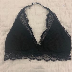 Aerie Black Mesh Halter Bralette, Size Medium